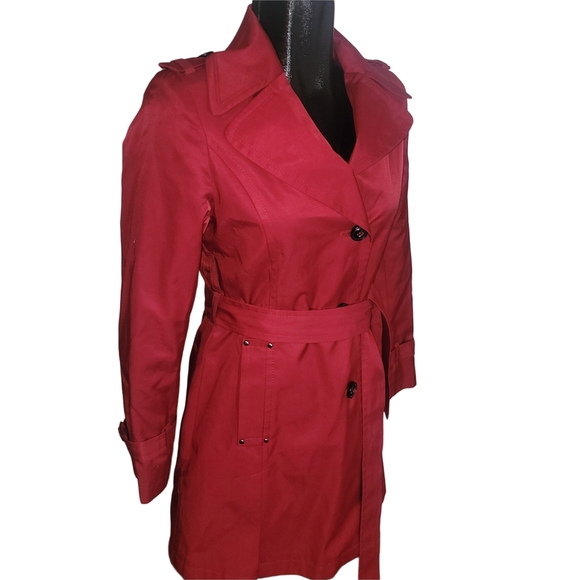 DKNY Red Mid-length Single Breasted Trench Coat S - Picture 3 of 7